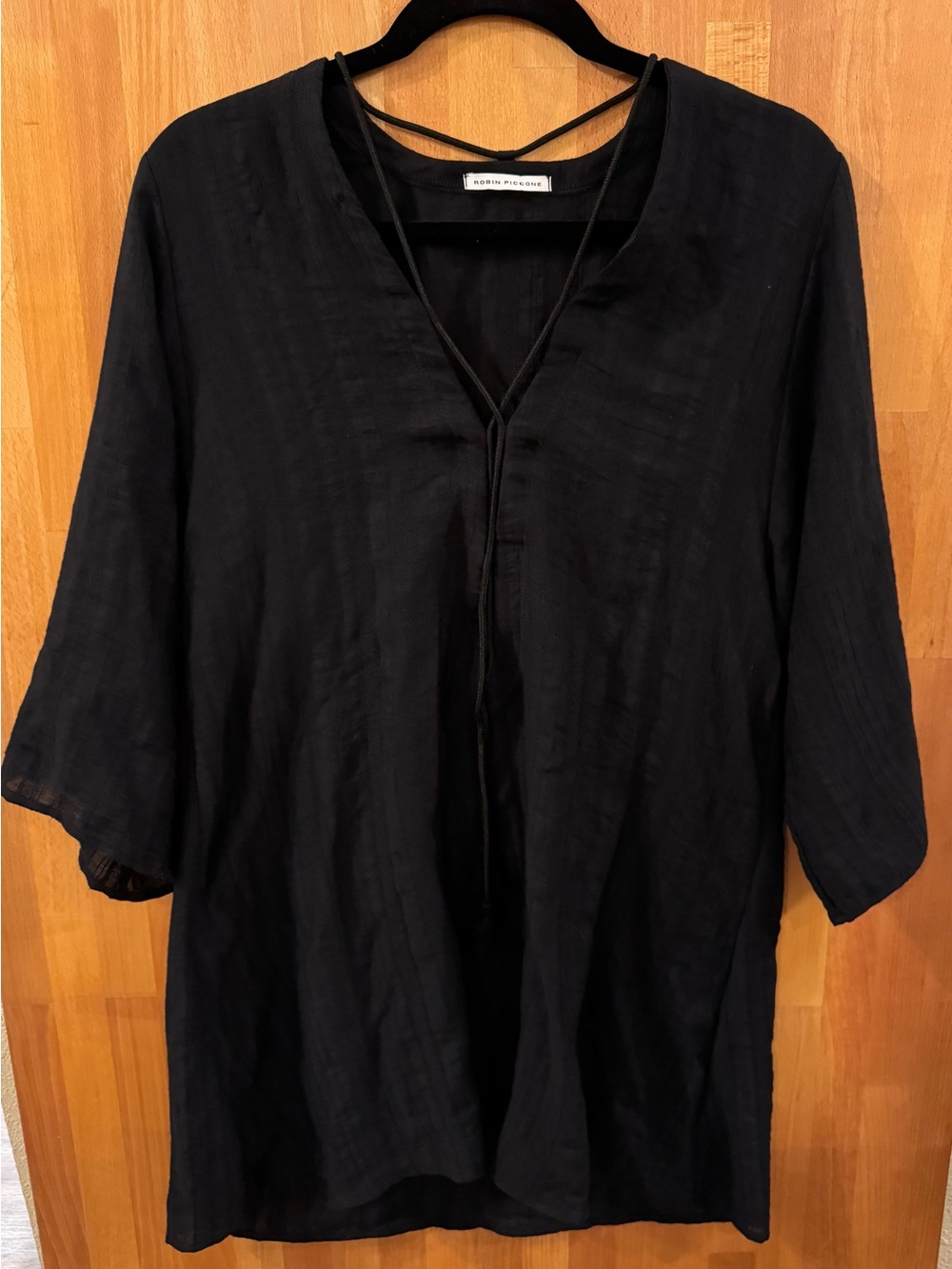 Robin Piccone Natalie Womens Black Bohemian V-Neck Tunic 3/4 Sleeve Size M